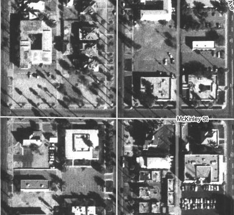 1986 aerial, offices and surface parking