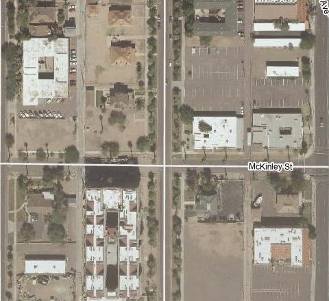 2013 aerial, new apartments on the southwest corner