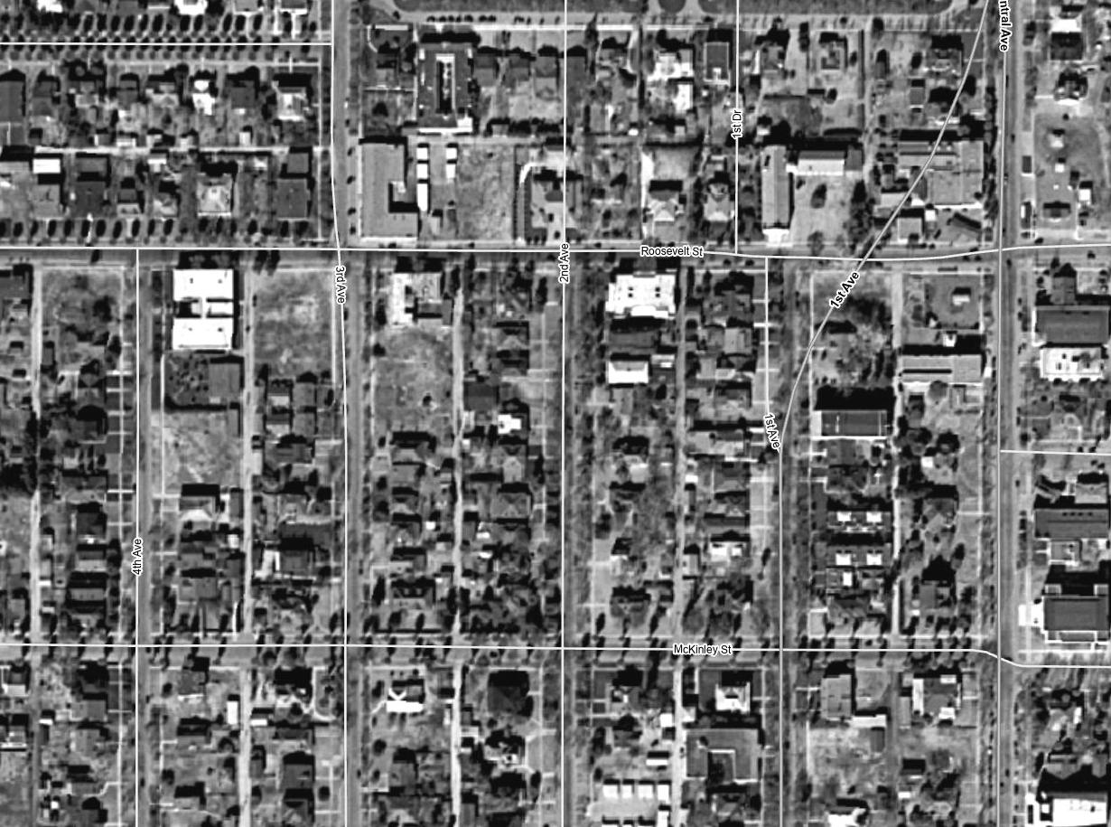 Aerial photo of 2nd Avenue and McKinley Street, Phoenix